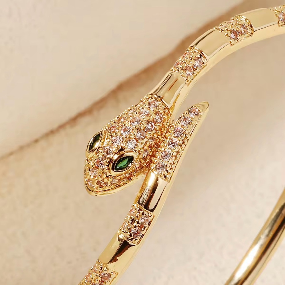 Gold Serpentine Bangle Bracelet with Gemstone Accent - Picture 3 of 4